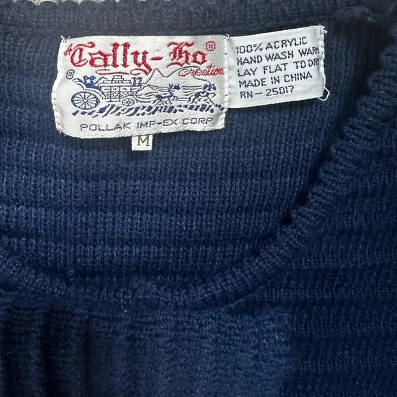 Tally Ho Vintage short cardigan sweater jacket blue w/ brass buttons, size M - Picture 6 of 7